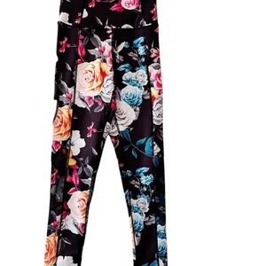 Zyia Active Black Floral & Hummingbird Print Mesh 7/8 Leggings Size 2